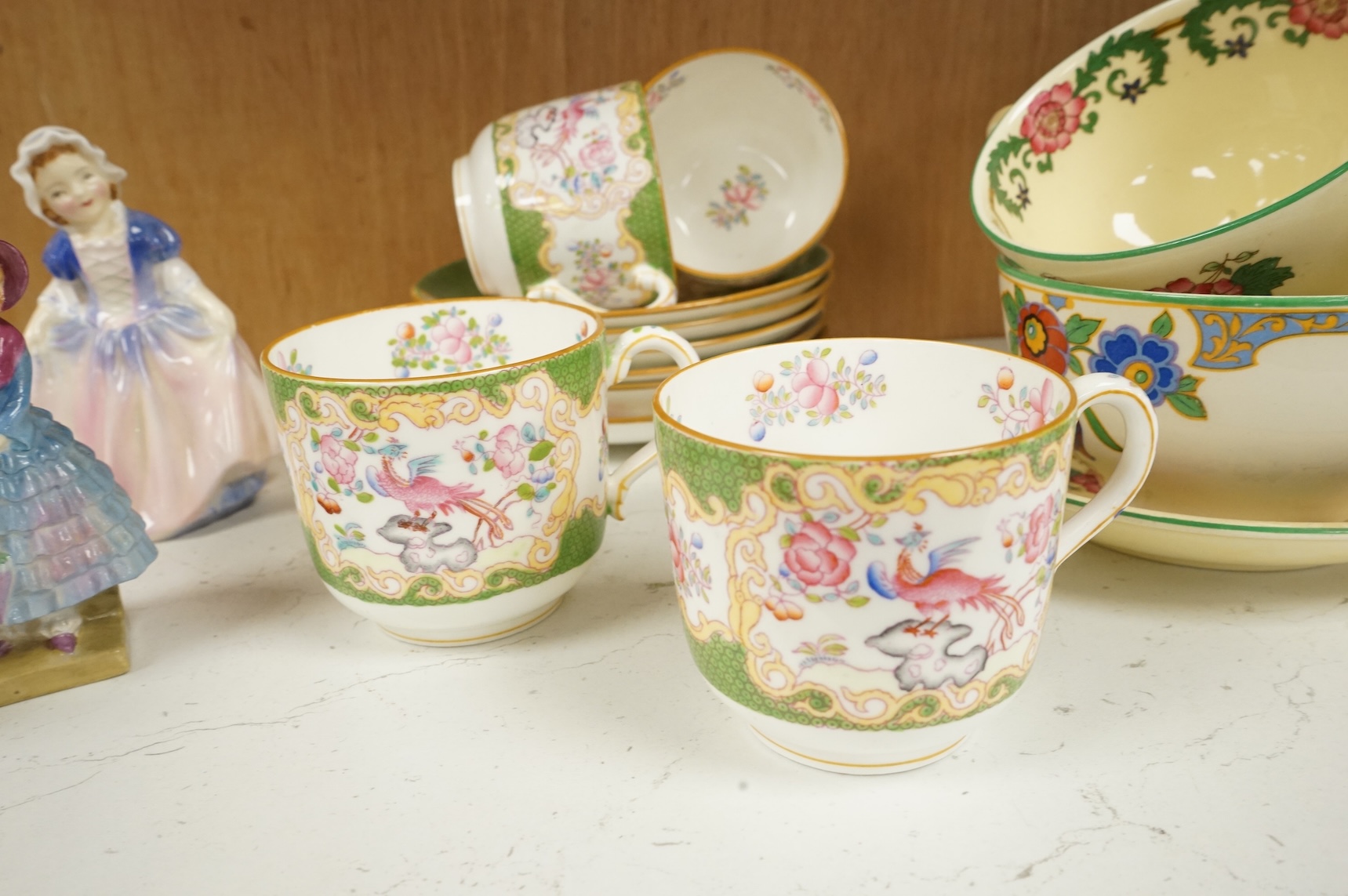 Five miniature Doulton figurines to include Chloe and Sweet Anne, together with Minton and Wedgwood teawares
